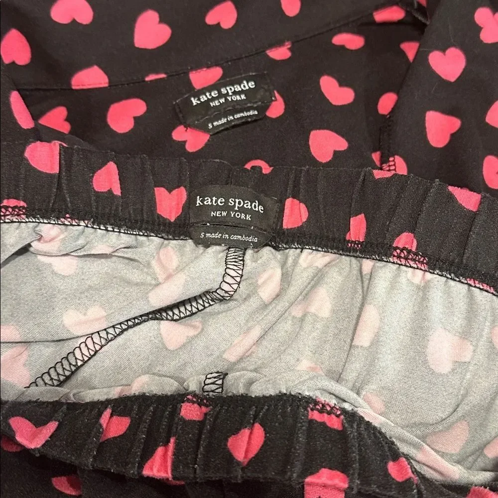Kate Spade New York Pajama Set Small Pink Hearts Long Sleeve Pant Set